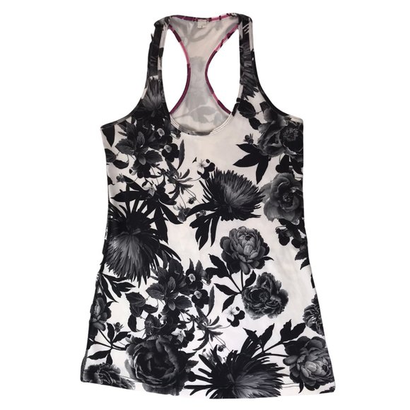 Lululemon Tank Top Racerback White with Black Roses Floral Print. Size Women's 8 - Picture 3 of 12